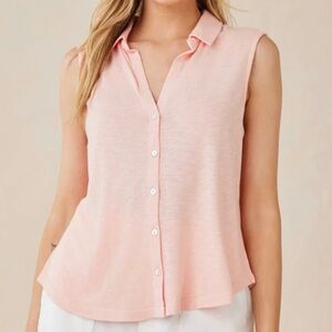 Bella Dahl Pink Shirt L Sleeveless Collar Button Down Cotton Linen NWT $119
